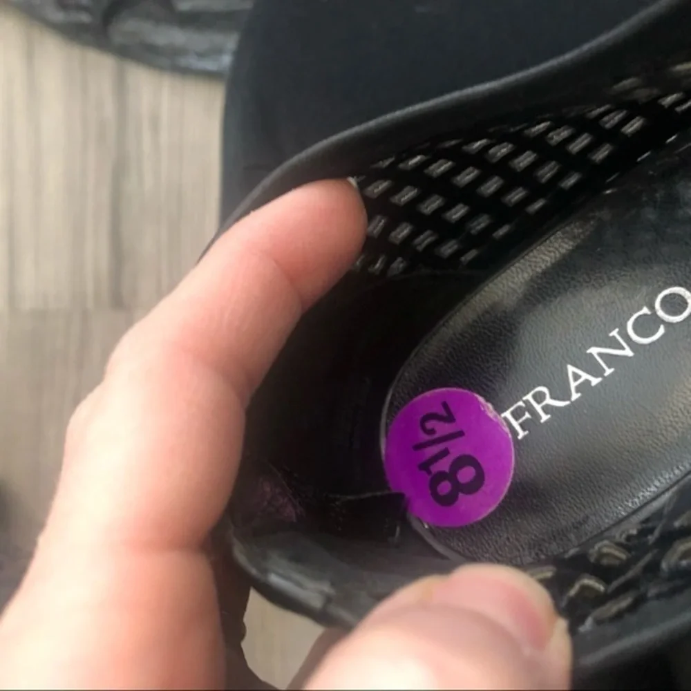 Franco‎ Sarto Diamond Laser Cut Ankle Black Heels